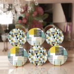 6'lı Geometrik Üçgen Çizimli Gold Detaylı Özel Tasarım Servis Altlığı & Supla Realhomes