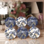 6'lı Lacivert Altın Varaklı Yaprak Tasarımlı Servis Altlığı & Supla Realhomes