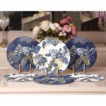 6'lı Lacivert Altın Varaklı Yaprak Tasarımlı Servis Altlığı & Supla Realhomes