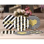 - Supla6li-Set378-Gorsel2 - Realhomes 6'lı Siyah Beyaz Çizgili Gold Detaylı Love Temalı Servis Altlığı & Supla Realhomes