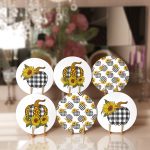 - Supla6li-Set386-Gorsel1 - Realhomes 6'lı Ekose Siyah Beyaz Kabak Tasarımlı Servis Altlığı & Supla Realhomes