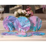 - Supla6li-Set392-Gorsel2 - Realhomes 6'lı Özel Tasarım Neon Tropik Yaprak Motifli Servis Altlığı & Supla Realhomes