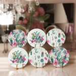 - Supla6li-Set399-Gorsel1 - Realhomes 6'lı Krem Zeminli Renkli Kaktüs Tasarımlı Servis Altlığı & Supla Realhomes