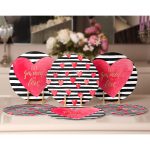 - Supla6li-Set450-Gorsel2 - Realhomes 6'lı Siyah Beyaz Çizgili Kalp Tasarımlı Aşk Temalı Servis Altlığı & Supla Realhomes