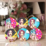 - Supla6li-Set464-Gorsel1 - Realhomes 6'lı Özel Tasarım Pop-Art Kız Desenli Servis Altlığı & Supla Realhomes