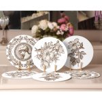 - Supla6li-Set469-Gorsel2 - Realhomes 6'lı Beyaz Zemin Kara Kalem Çizimli Servis Altlığı & Supla Realhomes