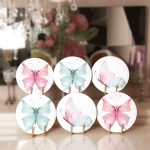 - Supla6li-Set498-Gorsel1 - Realhomes 6'lı Renkli Suluboya Kelebek Çizimli Servis Altlığı & Supla Realhomes