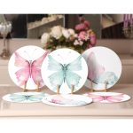 - Supla6li-Set498-Gorsel2 - Realhomes 6'lı Renkli Suluboya Kelebek Çizimli Servis Altlığı & Supla Realhomes