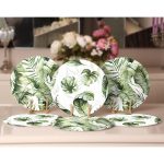- Supla6li-Set499-Gorsel2 - Realhomes 6'lı Yeşil Egzotik Yaprak Tasarımlı Servis Altlığı & Supla Realhomes