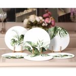 - Supla6li-Set502-Gorsel2 - Realhomes 6'lı Beyaz Zemin Yeşil Tropik Yaprak Motifli Servis Altlığı & Supla Realhomes