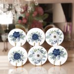 - Supla6li-Set504-Gorsel1 - Realhomes 6'lı Özel Tasarım Beyaz Lacivert Gül Motifli Servis Altlığı & Supla Realhomes