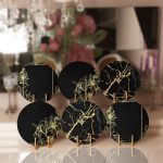 6'lı Siyah Zeminli Gold Detaylı Özel Tasarım Servis Altlığı & Supla Realhomes