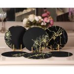 6'lı Siyah Zeminli Gold Detaylı Özel Tasarım Servis Altlığı & Supla Realhomes