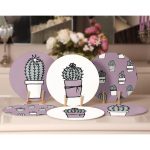 6'lı Mor Zemin Kaktüs Özel Tasarım Servis Altlığı & Supla Realhomes