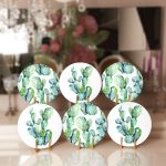 6'lı Beyaz Zemin Kaktüs Tasarımlı Servis Altlığı & Supla Realhomes