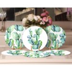 6'lı Beyaz Zemin Kaktüs Tasarımlı Servis Altlığı & Supla Realhomes