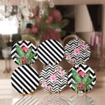 - Supla6li-Set70-Gorsel1 - Realhomes 6'lı Siyah Beyaz Çizgili Flamingo Tasarımlı Servis Altlığı & Supla Realhomes