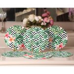 6'lı Zigzag Üzerinde Tropik Yeşil Yaprak Tasarımlı Servis Altlığı & Supla Realhomes