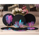 - Supla6li-Set75-Gorsel2 - Realhomes 6'lı Siyah Zemin Neon Tropik Yaprak Tasarımlı Servis Altlığı & Supla Realhomes