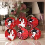 - Supla6li-Set89-Gorsel1 - Realhomes 6'lı Kırmızı Zemin Japon Kadın Figürlü Özel Tasarım Servis Altlığı & Supla Realhomes