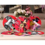 - Supla6li-Set91-Gorsel2 - Realhomes 6'lı Kırmızı Zemin Yelpazeli Japon Kadın Tasarımlı Servis Altlığı & Supla Realhomes