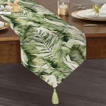 Yeşil Tropik Yapraklar Tasarımlı Dijital Baskılı Dekoratif Püsküllü Şönil Üçgen Runner Realhomes