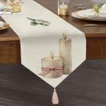 Özel Tasarım Mum Motifli Dijital Baskılı Dekoratif Püsküllü Şönil Üçgen Runner Realhomes