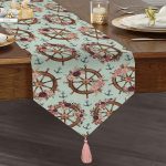 - UcgenRunner-10083-Gorsel1 - Realhomes Mint Yeşili Zeminli Dümen Tasarımlı Dijital Baskılı Dekoratif Püsküllü Şönil Üçgen Runner Realhomes