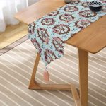 - UcgenRunner-10083-Gorsel2 - Realhomes Mint Yeşili Zeminli Dümen Tasarımlı Dijital Baskılı Dekoratif Püsküllü Şönil Üçgen Runner Realhomes