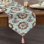 - UcgenRunner-10086-Gorsel1 - Realhomes Mavi Çizgili Çapa & Dümen Motifli Dijital Baskılı Modern Püsküllü Şönil Üçgen Runner Realhomes