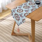 - UcgenRunner-10086-Gorsel2 - Realhomes Mavi Çizgili Çapa & Dümen Motifli Dijital Baskılı Modern Püsküllü Şönil Üçgen Runner Realhomes