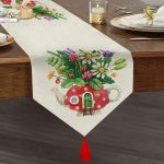 Şirin Çaydanlık Vazo Tasarımlı Dijital Baskılı Modern Püsküllü Şönil Üçgen Runner Realhomes