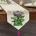 Pastel Rengarenk Çiçek Tasarımlı Dijital Baskılı Modern Püsküllü Şönil Üçgen Runner Realhomes