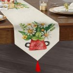 Pastel Rengarenk Çiçek Tasarımlı Dijital Baskılı Dekoratif Püsküllü Şönil Üçgen Runner Realhomes