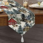 - UcgenRunner-10123-Gorsel1 - Realhomes  Bağ Evi Tasarımlı Kış Temalı Dijital Baskılı Dekoratif Püsküllü Şönil Üçgen Runner Realhomes