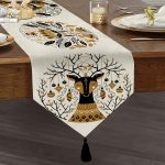 Çini Çizimli Guguklu Saat Motifli Dijital Baskılı Dekoratif Püsküllü Şönil Üçgen Runner Realhomes