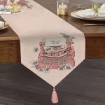 Antika Daktilo Motifli Dijital Baskılı Dekoratif Püsküllü Şönil Üçgen Runner Realhomes