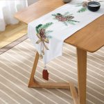 - UcgenRunner-10155-Gorsel2 - Realhomes Kozalak Çizimli Cristmas Temalı Dijital Baskılı Dekoratif Püsküllü Şönil Üçgen Runner Realhomes