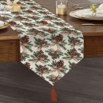 - UcgenRunner-10182-Gorsel1 - Realhomes Özel Tasarım Kozalak Tasarımlı Dijital Baskılı Dekoratif Püsküllü Şönil Üçgen Runner Realhomes