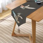 - UcgenRunner-10186-Gorsel2 - Realhomes Mavi & Sarı Tüy Motifli Dijital Baskılı Dekoratif Püsküllü Şönil Üçgen Runner Realhomes