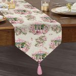 Çiçek Demetleri Özel Tasarım Dijital Baskılı Dekoratif Püsküllü Şönil Üçgen Runner Realhomes