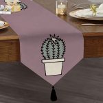 - UcgenRunner-10220-Gorsel1 - Realhomes Açık Mor Zemin Sade Kaktüs Tasarımlı Dijital Baskılı Dekoratif Püsküllü Şönil Üçgen Runner Realhomes