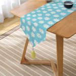 - UcgenRunner-10377-Gorsel2 - Realhomes Mavi Zemin Papatya Çizimli Dijital Baskılı Modern Püsküllü Şönil Üçgen Runner Realhomes