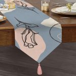 Soft Renkli Onedraw Çizimli Dijital Baskılı Dekoratif Püsküllü Şönil Üçgen Runner Realhomes