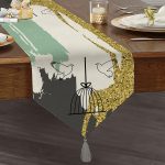 Realhomes Kafes Ve Kuş Motifli Gold Modern Motifler Dijital Baskılı Özel Tasarım Püsküllü Şönil Üçgen Runner Realhomes