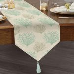 Realhomes Vizon Zeminde Yosun Motifli Dijital Baskılı Özel Tasarım Püsküllü Şönil Üçgen Runner Realhomes