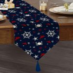 Realhomes Lacivert Zeminli Renkli Yunus Desenli Dijital Baskılı Özel Tasarım Püsküllü Şönil Üçgen Runner Realhomes