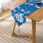 Realhomes Mavi Zeminli Deniz Feneri Desenli Dijital Baskılı Özel Tasarım Püsküllü Şönil Üçgen Runner Realhomes