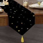 - UcgenRunner-7117-Gorsel1 - Realhomes Realhomes Gold Zeminde Yatay Sıyah Çizgili Dijital Baskılı Özel Tasarım Püsküllü Şönil Üçgen Runner Realhomes