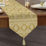 - UcgenRunner-7126-Gorsel1 - Realhomes Realhomes Gold Zeminde Beyaz Bohem Çizimli Dijital Baskılı Özel Tasarım Püsküllü Şönil Üçgen Runner Realhomes